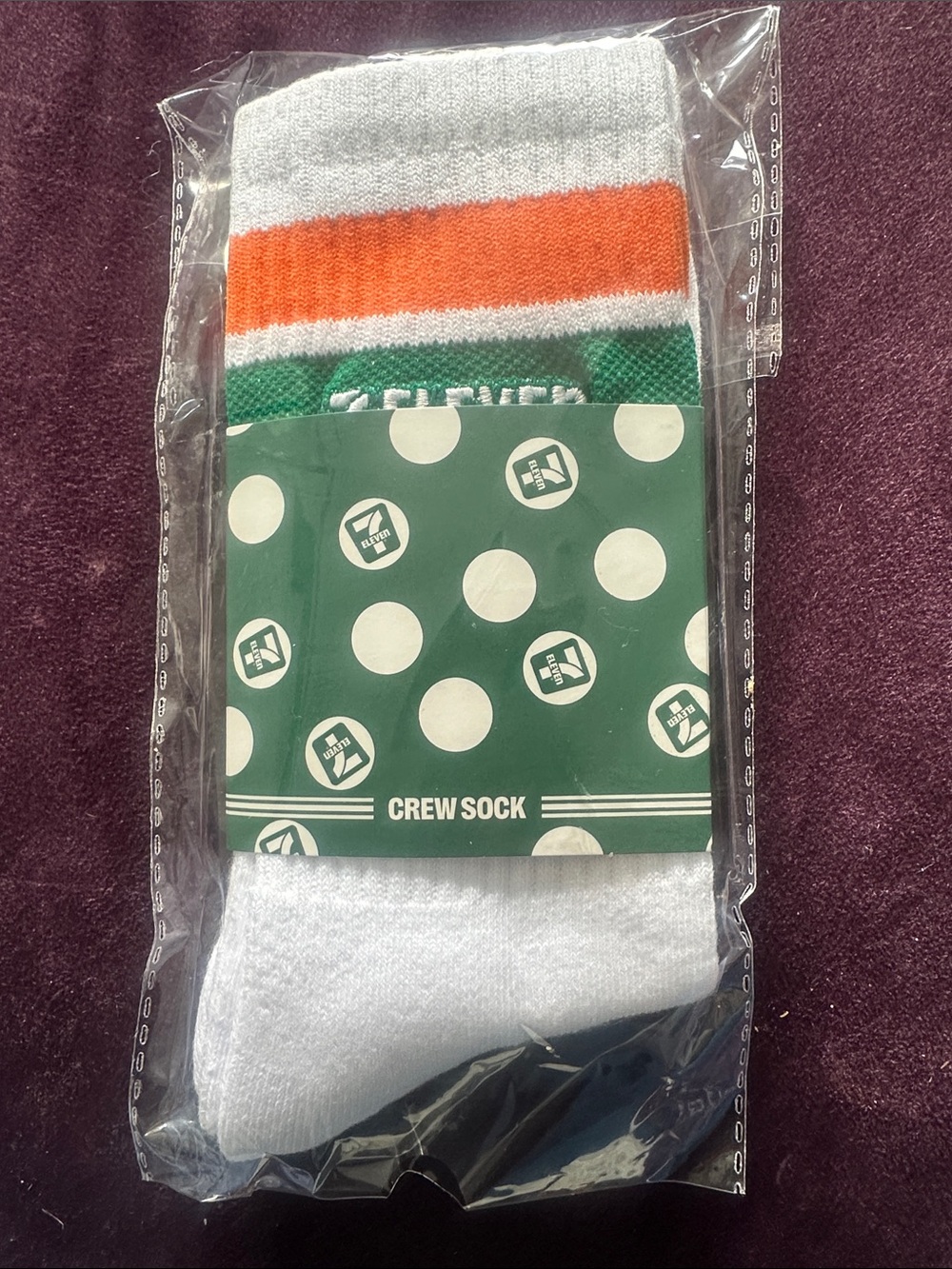 White Crew Athletic Socks with Orange & Green Stripe Accents